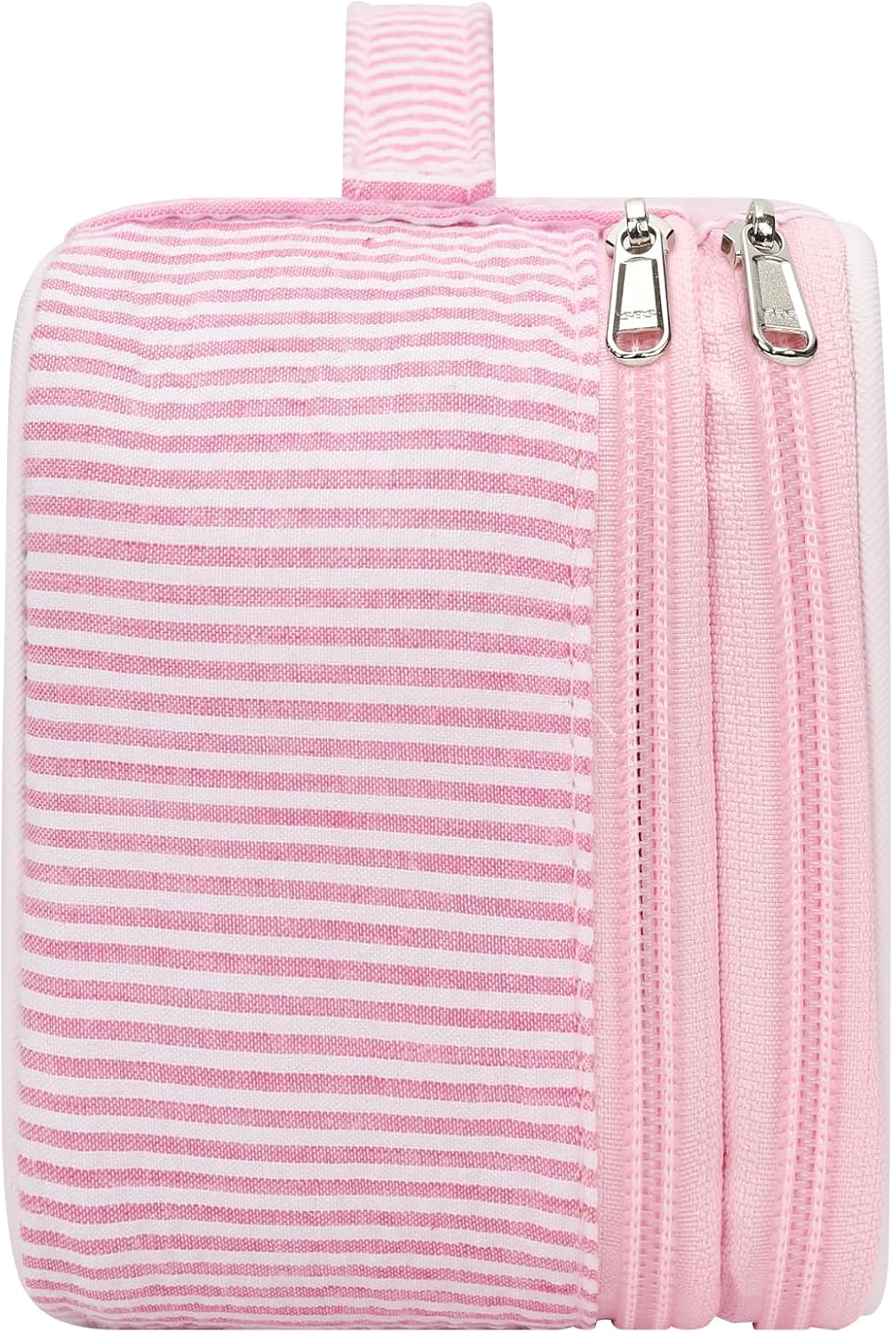 Pink Makeup Bag, Dual-Layer Cute Travel Cosmetic Bag, Pink Strip