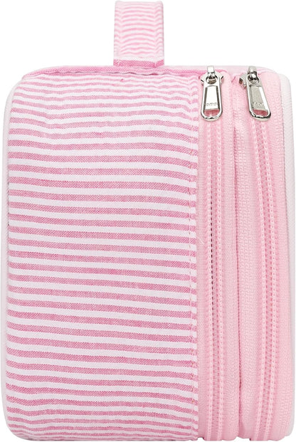 Pink Makeup Bag, Dual-Layer Cute Travel Cosmetic Bag, Pink Strip