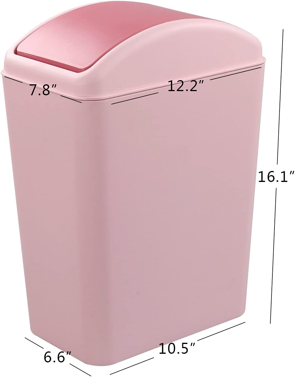 16L Plastic Trash Can with Swing Lid, Garbage Can for Kitchen, Office