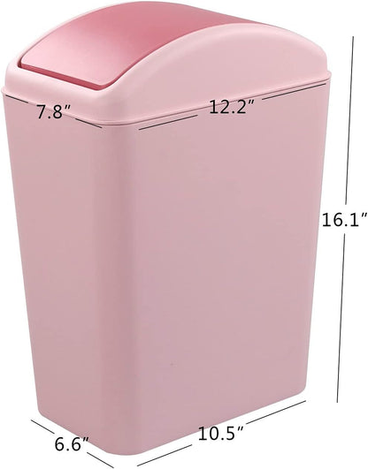 16L Plastic Trash Can with Swing Lid, Garbage Can for Kitchen, Office