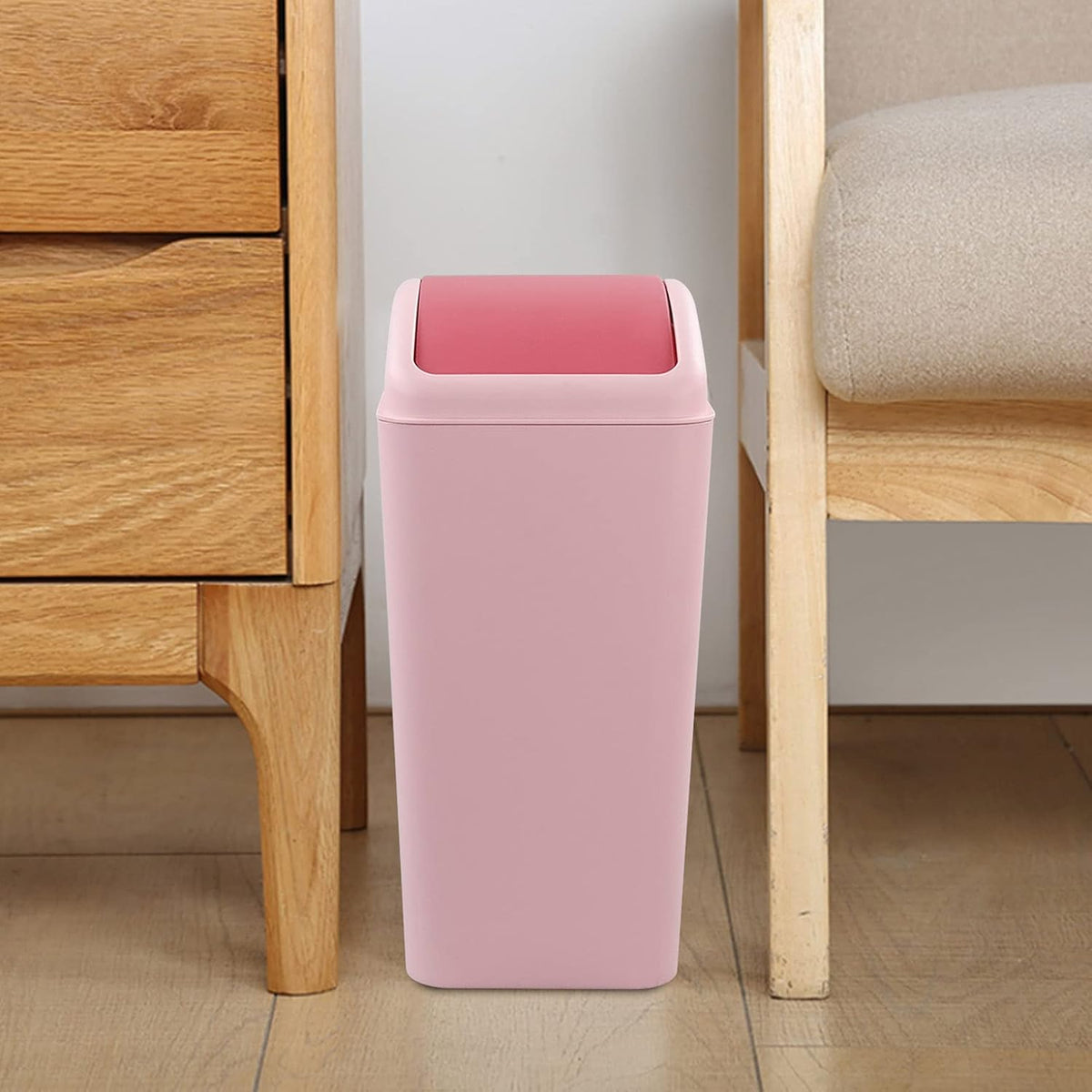 16L Plastic Trash Can with Swing Lid, Garbage Can for Kitchen, Office