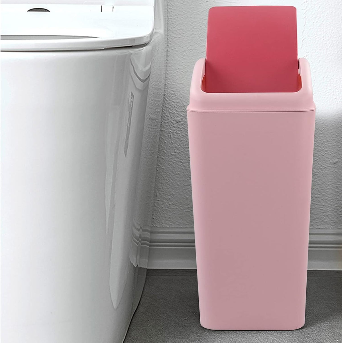 16L Plastic Trash Can with Swing Lid, Garbage Can for Kitchen, Office