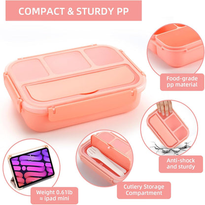 Bento Box Adult Lunch Box, Lunch Containers for Adults Men Women, Kids Lunch Boxes for School with 4 Compartments, Sauce Container, Utensils and Muffin Cups, Pink