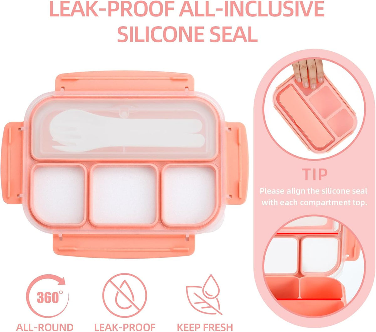 Bento Box Adult Lunch Box, Lunch Containers for Adults Men Women, Kids Lunch Boxes for School with 4 Compartments, Sauce Container, Utensils and Muffin Cups, Pink