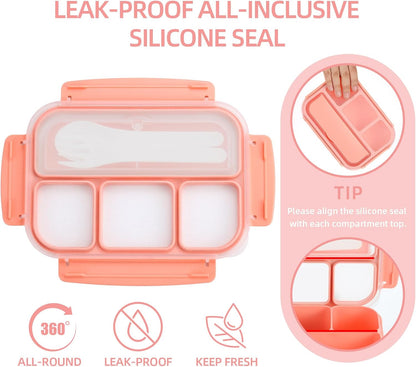Bento Box Adult Lunch Box, Lunch Containers for Adults Men Women, Kids Lunch Boxes for School with 4 Compartments, Sauce Container, Utensils and Muffin Cups, Pink