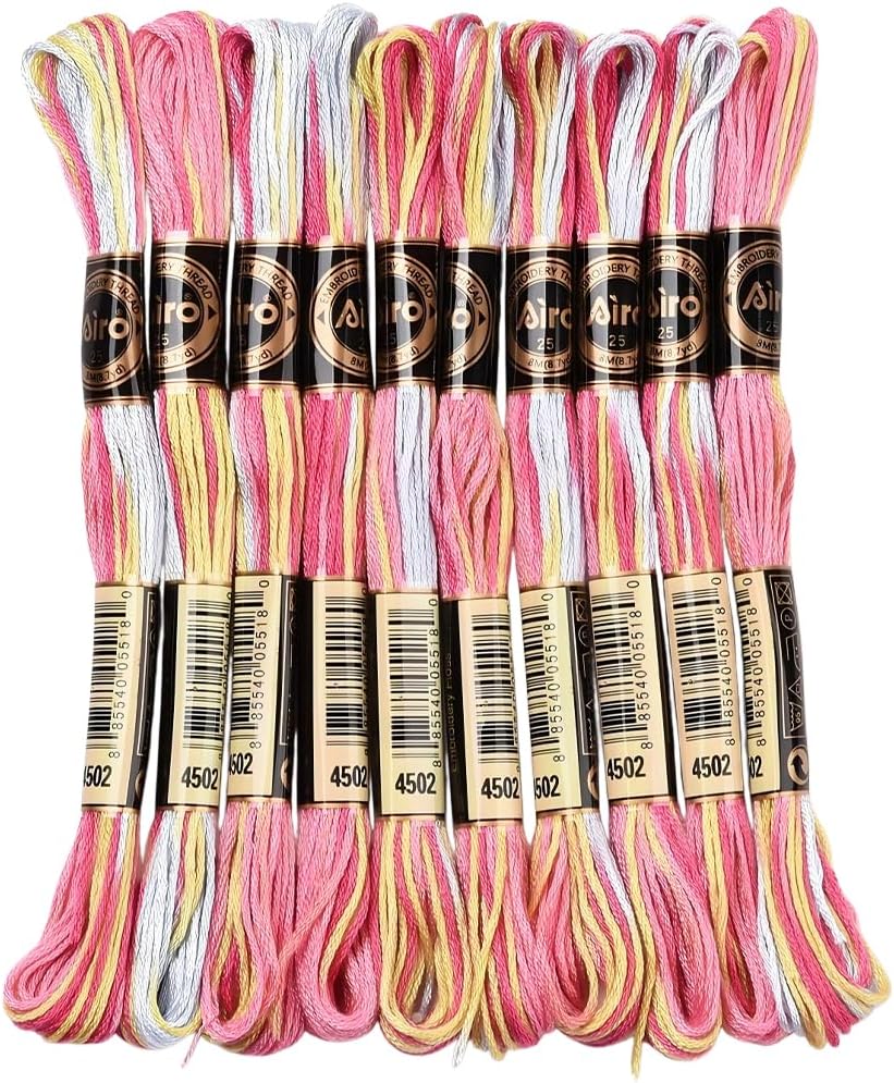 10 Skeins 87.5 Yards 6 Strands Pink Friendship Bracelet String Hand Variegated Embroidery Floss Gradient Cross Stitch Thread Yarn Bracelets Threads Bulk for Sewing Crochet Crafts Stitching