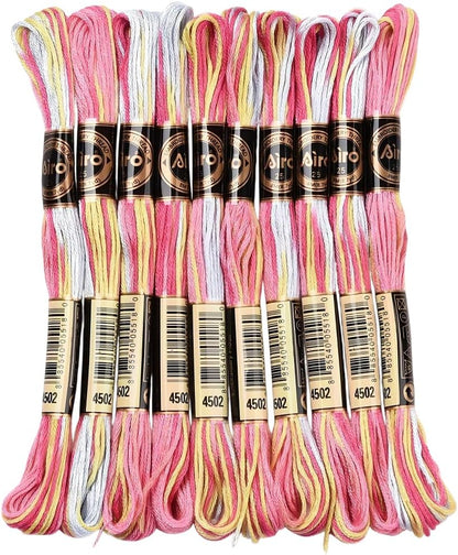 10 Skeins 87.5 Yards 6 Strands Pink Friendship Bracelet String Hand Variegated Embroidery Floss Gradient Cross Stitch Thread Yarn Bracelets Threads Bulk for Sewing Crochet Crafts Stitching