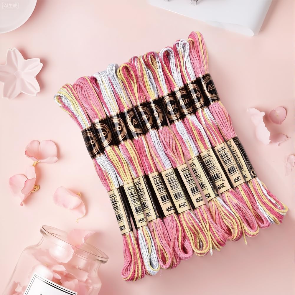 10 Skeins 87.5 Yards 6 Strands Pink Friendship Bracelet String Hand Variegated Embroidery Floss Gradient Cross Stitch Thread Yarn Bracelets Threads Bulk for Sewing Crochet Crafts Stitching