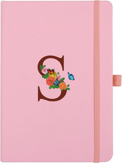 Pink Notebook for Women, 5.7"X8.3" A5 Journal Notebook with Letter S, Dual-Sided Writing Notebook with Dividers, Cute Leather Journal for Work, Business, School, Meetings, Travelers, Small Notebook