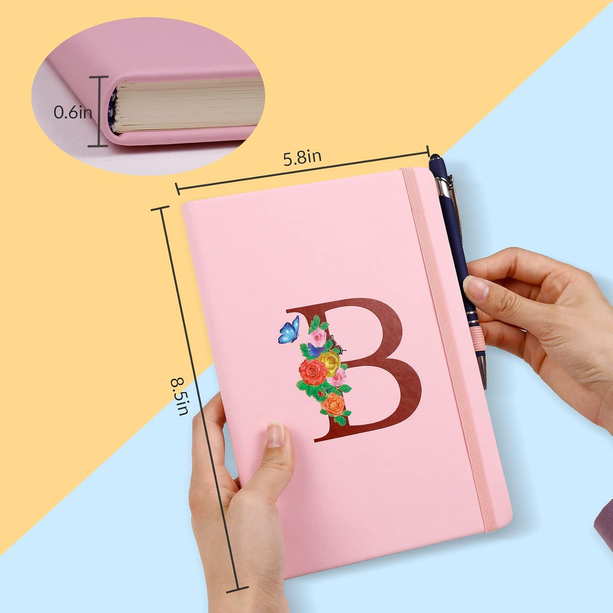 Pink Notebook for Women, 5.7"X8.3" A5 Journal Notebook with Letter S, Dual-Sided Writing Notebook with Dividers, Cute Leather Journal for Work, Business, School, Meetings, Travelers, Small Notebook