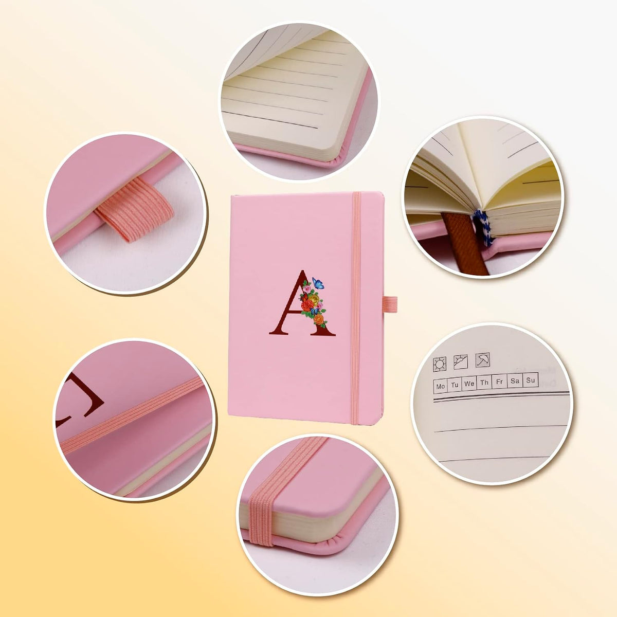 Pink Notebook for Women, 5.7"X8.3" A5 Journal Notebook with Letter S, Dual-Sided Writing Notebook with Dividers, Cute Leather Journal for Work, Business, School, Meetings, Travelers, Small Notebook