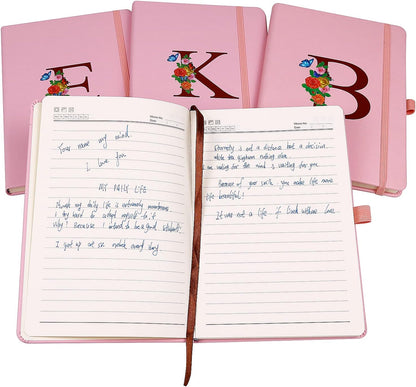 Pink Notebook for Women, 5.7"X8.3" A5 Journal Notebook with Letter S, Dual-Sided Writing Notebook with Dividers, Cute Leather Journal for Work, Business, School, Meetings, Travelers, Small Notebook