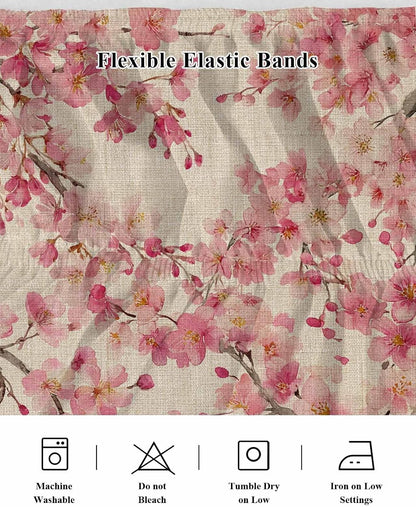 Peaches Branches Bed Skirt Queen Size 16 Inch Drop, Adjustable & Elastic Wrap Around Bed Skirts Pleated Dust Ruffles for Twin Full Queen Cal King Base Bed, Farmhouse Spring Botanical Pink Flowers