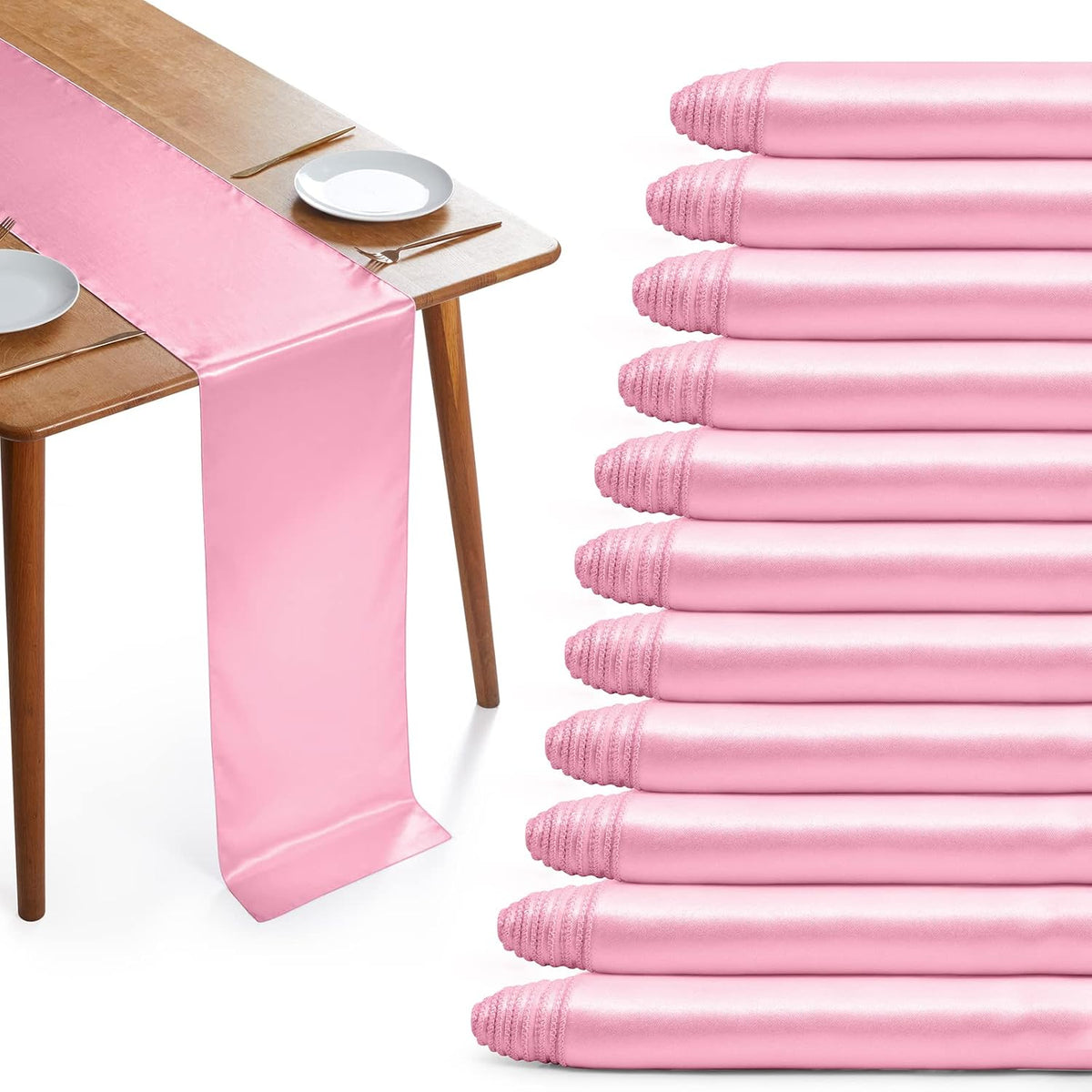 Satin Table Runners, Pink, 12 x 72 Inches, 12 Pack
