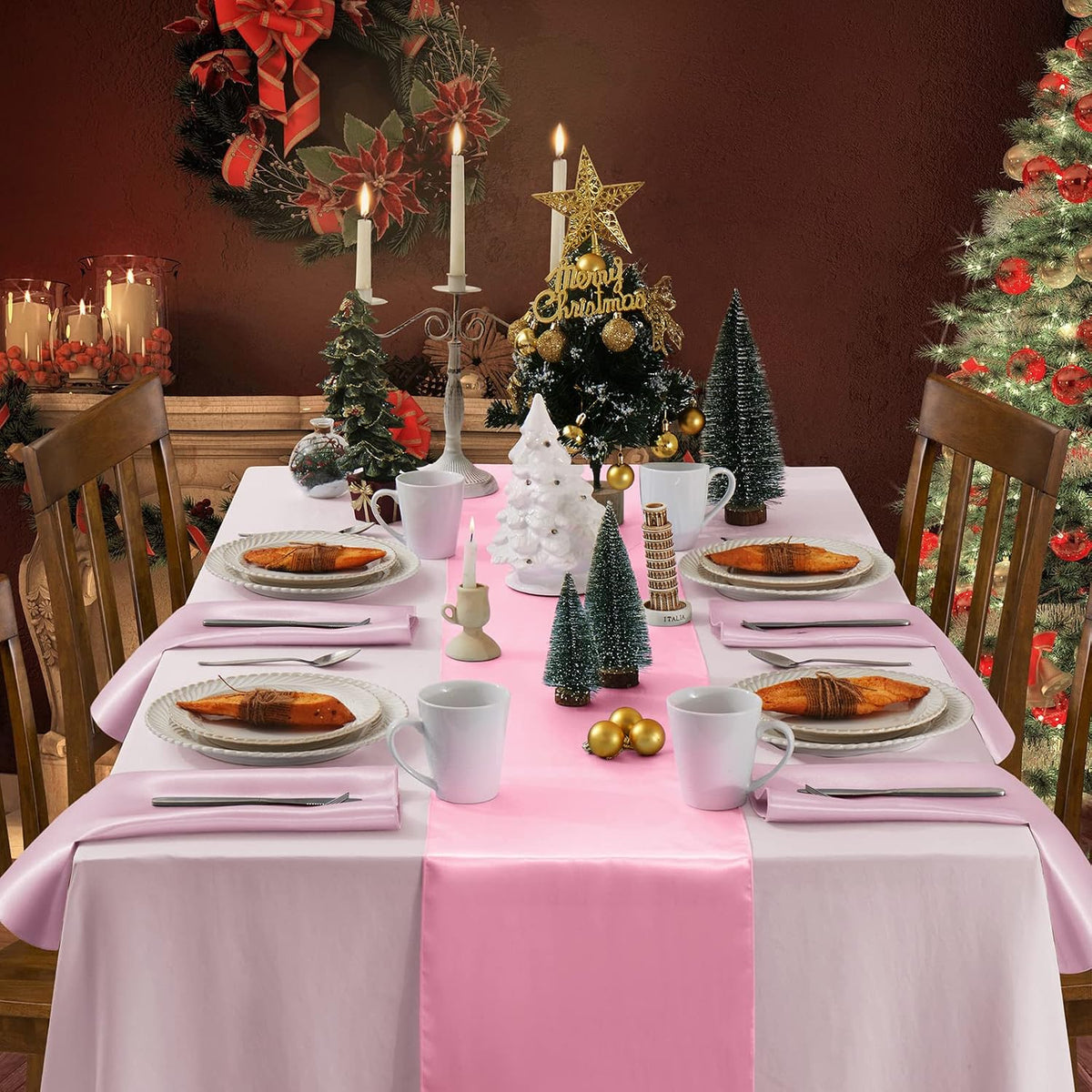 Satin Table Runners, Pink, 12 x 72 Inches, 12 Pack