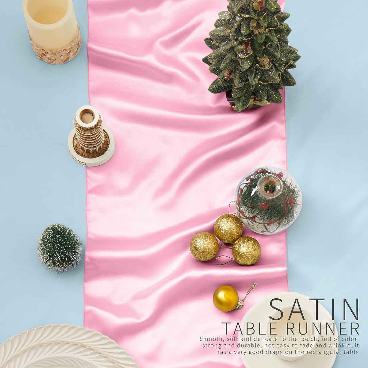 Satin Table Runners, Pink, 12 x 72 Inches, 12 Pack