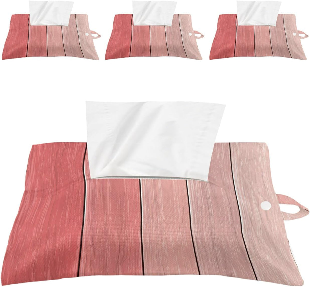 Tissues Box Cover Peach Pink Wood Grain Tissue Holder with Hanging Linen Organizer Dispenser Rustic Farmhouse Wooden Board Tissues Box Covers Rectangle for Bathroom Toilet Car Kitchen Tabletop 4 PCS