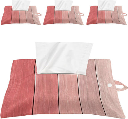 Tissues Box Cover Peach Pink Wood Grain Tissue Holder with Hanging Linen Organizer Dispenser Rustic Farmhouse Wooden Board Tissues Box Covers Rectangle for Bathroom Toilet Car Kitchen Tabletop 4 PCS