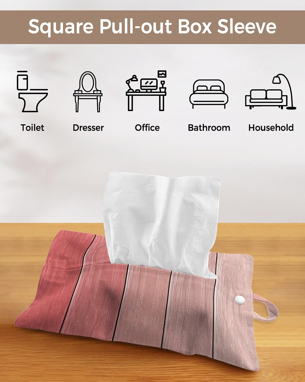 Tissues Box Cover Peach Pink Wood Grain Tissue Holder with Hanging Linen Organizer Dispenser Rustic Farmhouse Wooden Board Tissues Box Covers Rectangle for Bathroom Toilet Car Kitchen Tabletop 4 PCS