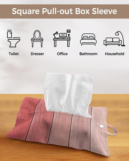 Tissues Box Cover Peach Pink Wood Grain Tissue Holder with Hanging Linen Organizer Dispenser Rustic Farmhouse Wooden Board Tissues Box Covers Rectangle for Bathroom Toilet Car Kitchen Tabletop 4 PCS