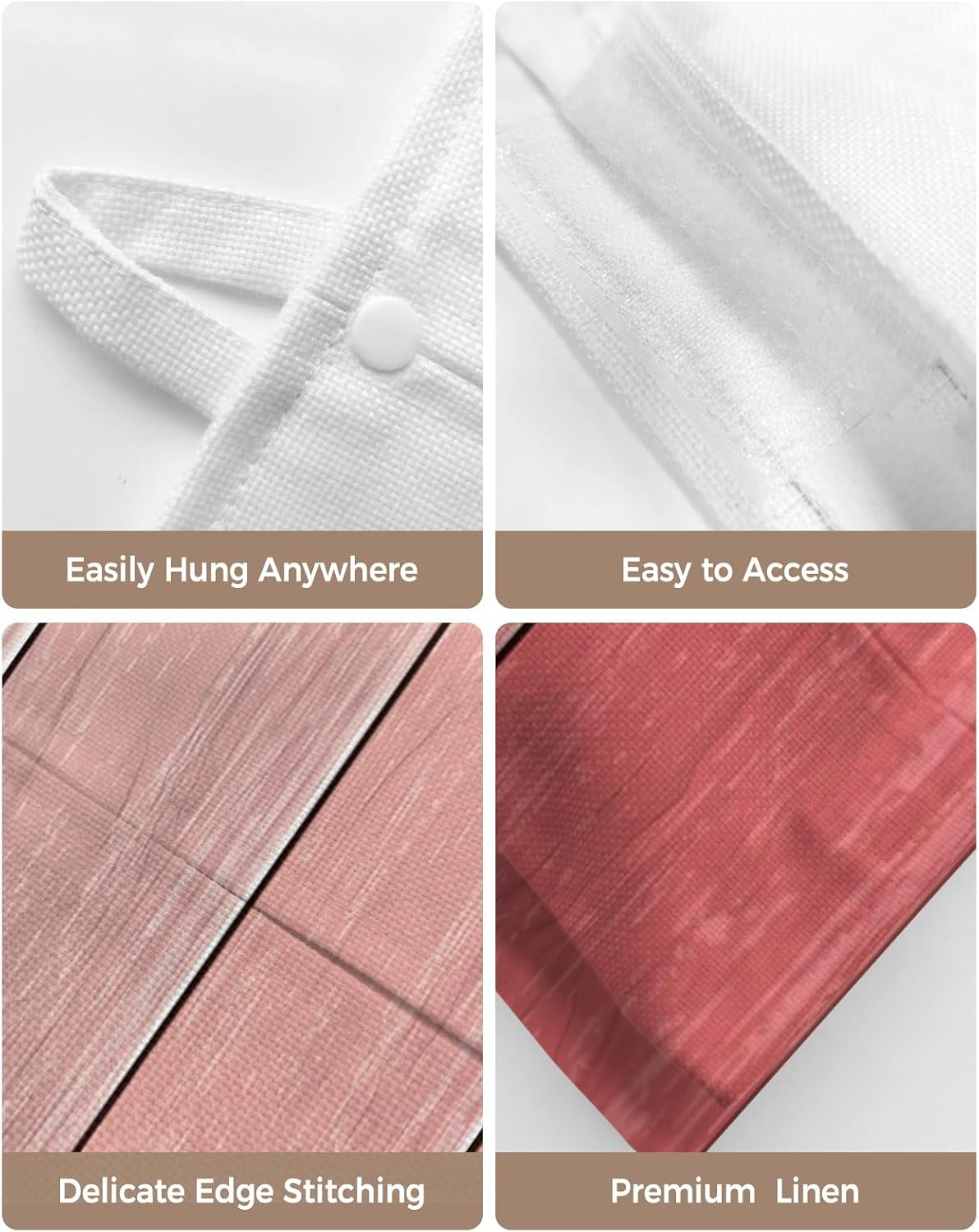Tissues Box Cover Peach Pink Wood Grain Tissue Holder with Hanging Linen Organizer Dispenser Rustic Farmhouse Wooden Board Tissues Box Covers Rectangle for Bathroom Toilet Car Kitchen Tabletop 4 PCS