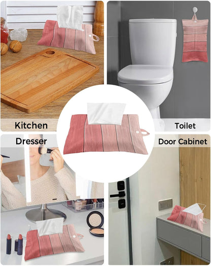 Tissues Box Cover Peach Pink Wood Grain Tissue Holder with Hanging Linen Organizer Dispenser Rustic Farmhouse Wooden Board Tissues Box Covers Rectangle for Bathroom Toilet Car Kitchen Tabletop 4 PCS
