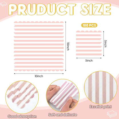 Epakh 100 Pcs Pink White Pastel Striped Cocktail Napkins with Wavy Edges Disposable Scalloped Beverage Napkins Bulk for Dinner Dessert Table Wedding Baby Bridal Shower Birthday 5 x 5 Inch