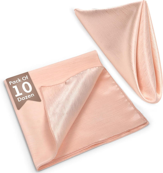 Ultimate Textile Ice Peach Linen Cloth Napkins - 17" x 17" (Set of 120) Reversible Shantung Satin, Soft Absorbent Washable Table Napkins for Restaurant