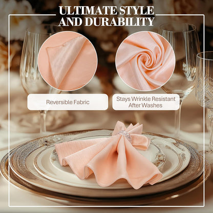 Ultimate Textile Ice Peach Linen Cloth Napkins - 17" x 17" (Set of 120) Reversible Shantung Satin, Soft Absorbent Washable Table Napkins for Restaurant