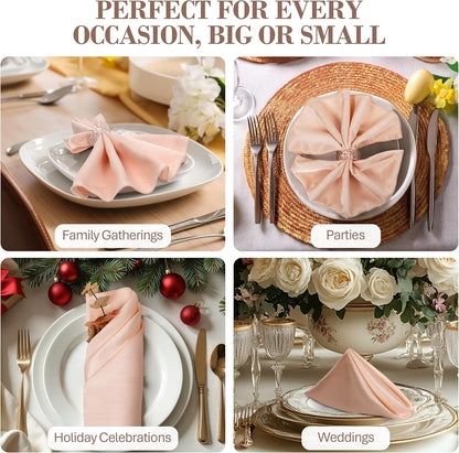 Ultimate Textile Ice Peach Linen Cloth Napkins - 17" x 17" (Set of 120) Reversible Shantung Satin, Soft Absorbent Washable Table Napkins for Restaurant