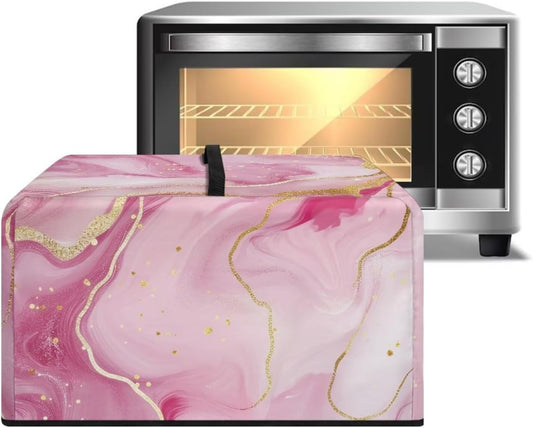 Pink Marble Microwave Cover – Dustproof Floral Print Fabric Protector for Ovens & Small Appliances, Foldable & Lightweight with Top Handle