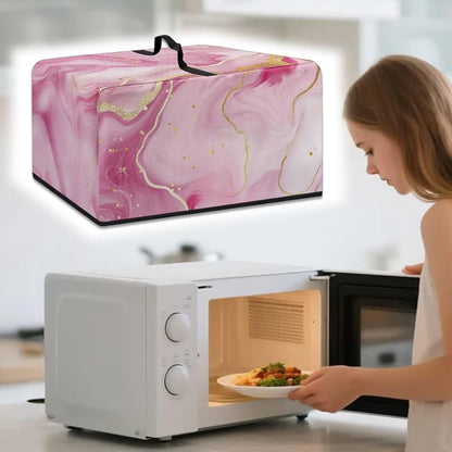 Pink Marble Microwave Cover – Dustproof Floral Print Fabric Protector for Ovens & Small Appliances, Foldable & Lightweight with Top Handle