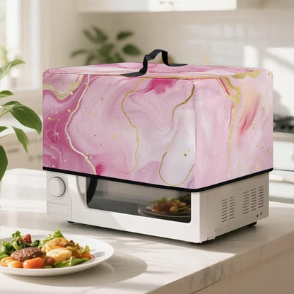 Pink Marble Microwave Cover – Dustproof Floral Print Fabric Protector for Ovens & Small Appliances, Foldable & Lightweight with Top Handle