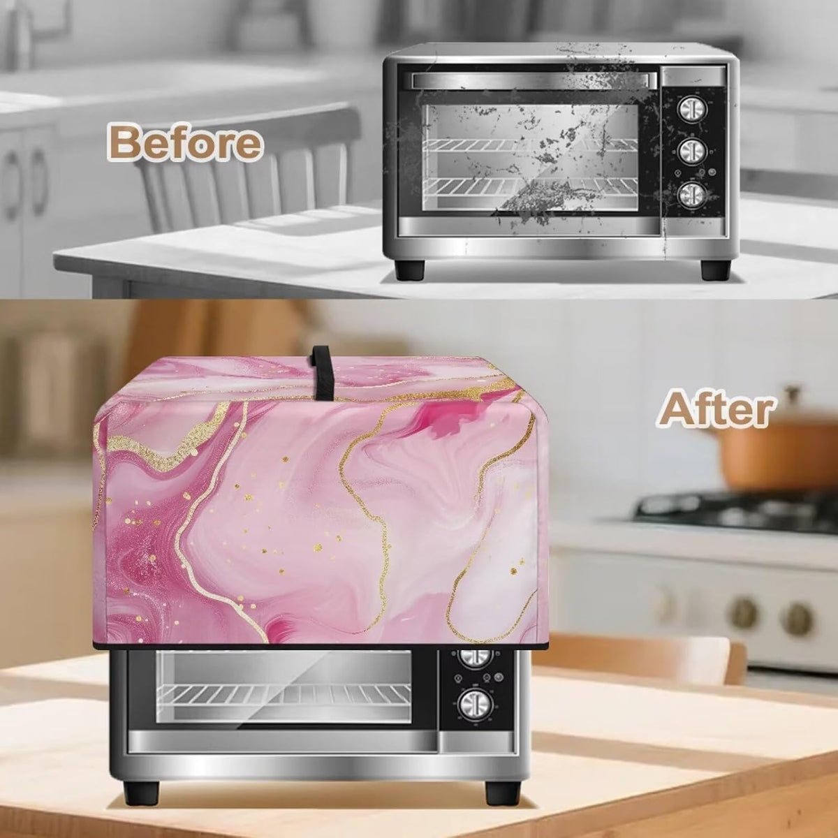 Pink Marble Microwave Cover – Dustproof Floral Print Fabric Protector for Ovens & Small Appliances, Foldable & Lightweight with Top Handle