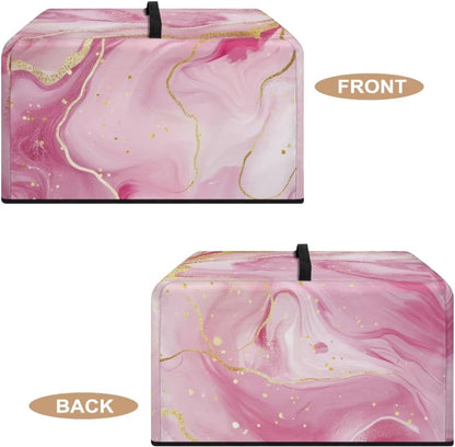 Pink Marble Microwave Cover – Dustproof Floral Print Fabric Protector for Ovens & Small Appliances, Foldable & Lightweight with Top Handle