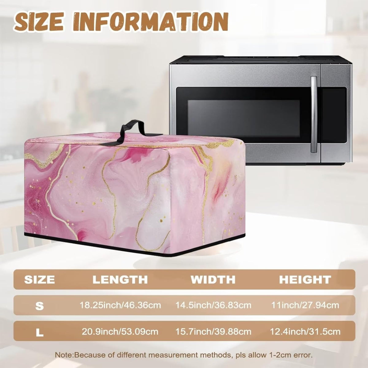 Pink Marble Microwave Cover – Dustproof Floral Print Fabric Protector for Ovens & Small Appliances, Foldable & Lightweight with Top Handle