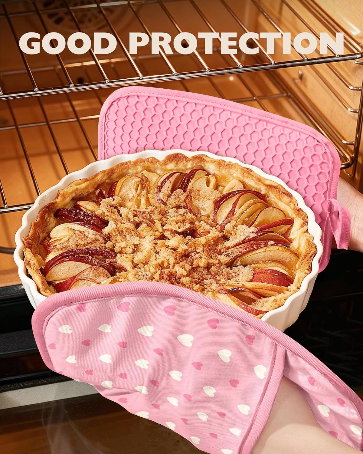 Silcone Heart Pot Holders for Kitchen - 100% Cotton Pink Cute Oven Potholders with Pockets, Heat Resistant Square Thick Hot Pads, House New Home Baking Baker Gifts,2pack