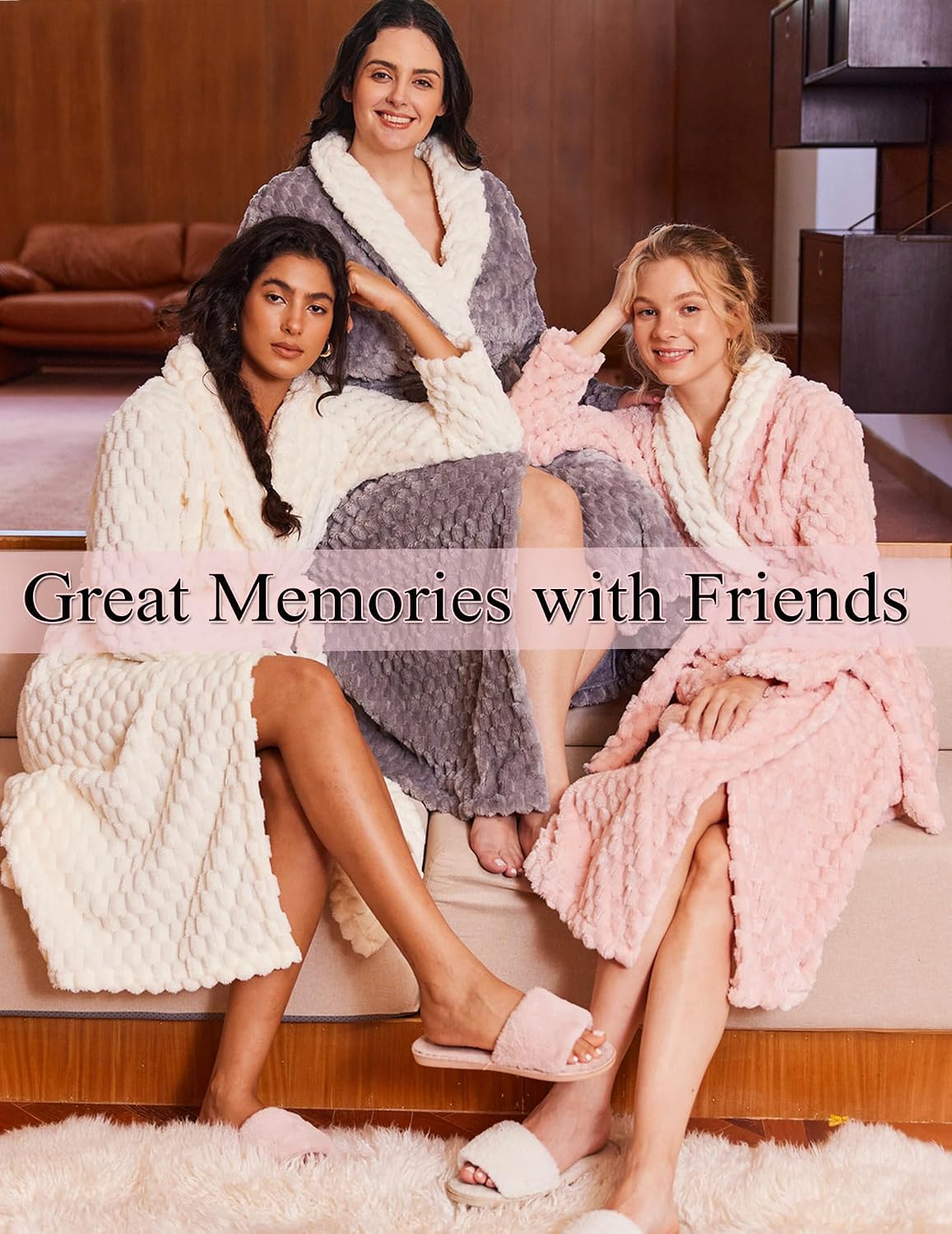 Women's Robe Long Winter Plush Jacquard Bathrobe with Pockets S-XXL