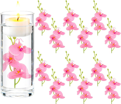 Artificial Flowers for Floating Candles Wedding Centerpiece Mini Orchid Flower Filler Vase Fillers for Wedding Dinning Table Party Home Restaurant Decoration (Pink, 12 PCS)