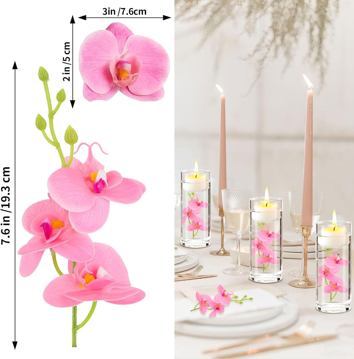 Artificial Flowers for Floating Candles Wedding Centerpiece Mini Orchid Flower Filler Vase Fillers for Wedding Dinning Table Party Home Restaurant Decoration (Pink, 12 PCS)