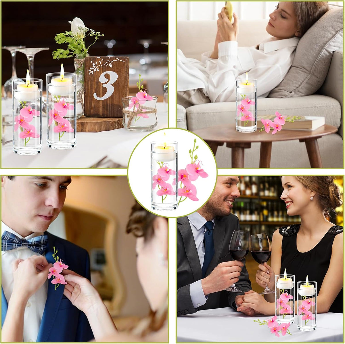 Artificial Flowers for Floating Candles Wedding Centerpiece Mini Orchid Flower Filler Vase Fillers for Wedding Dinning Table Party Home Restaurant Decoration (Pink, 12 PCS)