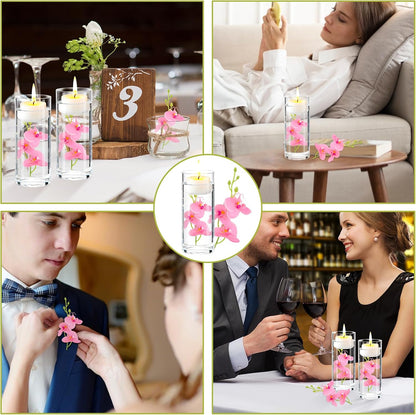 Artificial Flowers for Floating Candles Wedding Centerpiece Mini Orchid Flower Filler Vase Fillers for Wedding Dinning Table Party Home Restaurant Decoration (Pink, 12 PCS)