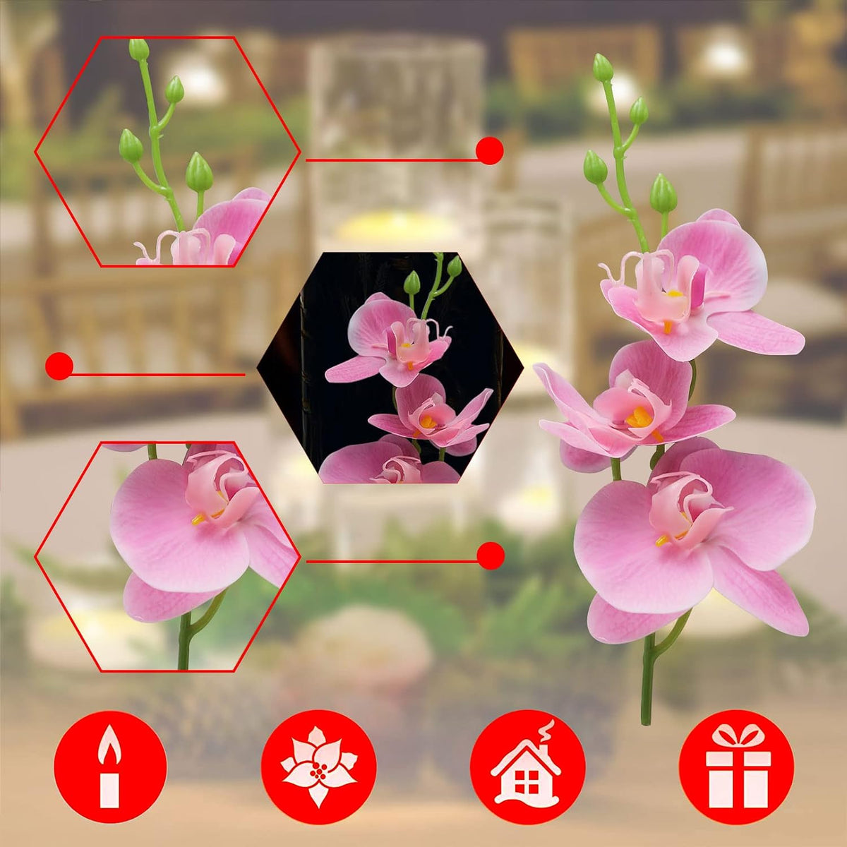 Artificial Flowers for Floating Candles Wedding Centerpiece Mini Orchid Flower Filler Vase Fillers for Wedding Dinning Table Party Home Restaurant Decoration (Pink, 12 PCS)