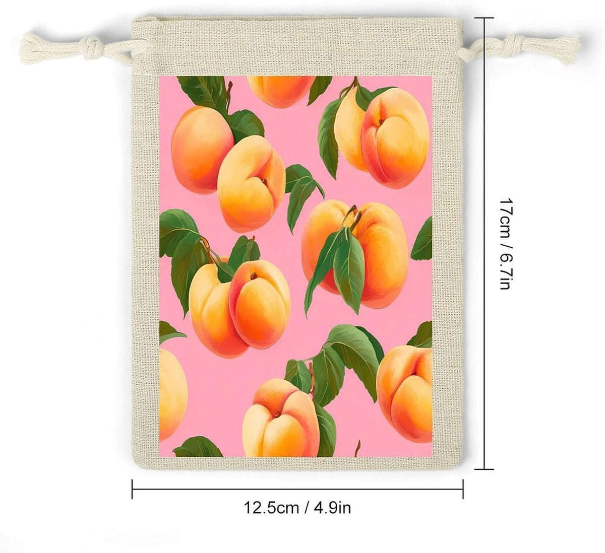 Peach Fruit Party Favor Bags 8 Pack Small Drawstring Bags Cotton Linen Organizer Pouch