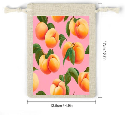 Peach Fruit Party Favor Bags 8 Pack Small Drawstring Bags Cotton Linen Organizer Pouch