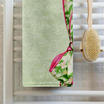 Green & Pink Floral Bow on Pastel Grunge 22x30 Bath Hand Pool Towel