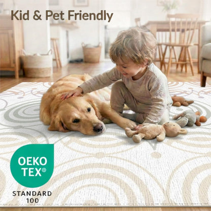 4'x6' Washable Modern Abstract Accent Rug, Peach Non-Shedding Small Carpet Pet Friendly & Non-Slip for Playroom, Bedroom, Reading Nook | Ref:1914387