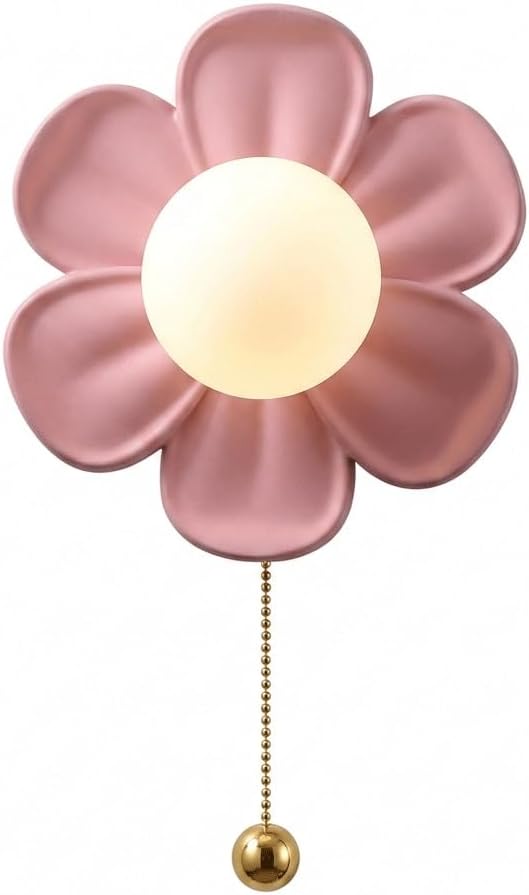 Modern Flower Wall Sconce Lighting,Creative Pastel Petal LED Wall Lamp with Pull Chain Switch,Sconce for Kids Room, Bedroom, Nursery, Hallway Wall Decor