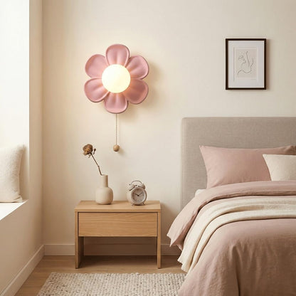 Modern Flower Wall Sconce Lighting,Creative Pastel Petal LED Wall Lamp with Pull Chain Switch,Sconce for Kids Room, Bedroom, Nursery, Hallway Wall Decor