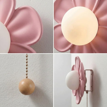 Modern Flower Wall Sconce Lighting,Creative Pastel Petal LED Wall Lamp with Pull Chain Switch,Sconce for Kids Room, Bedroom, Nursery, Hallway Wall Decor